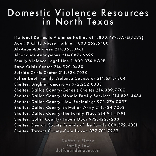 Domestic Violence Resources in North Texas, as seen in duffeeandeitzen.com article on family violence